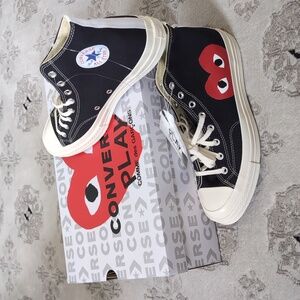 🖤11M/13F: Converse Comme des Garçons Cream and Red High-Tops (Sz 11M/13W…